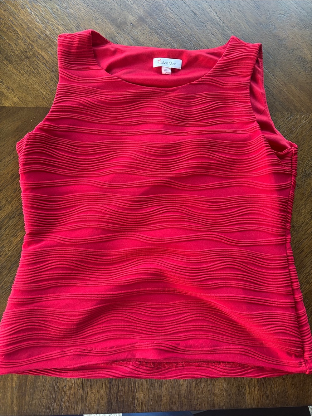 Calvin Klein Bright Red Textured Wave Tank